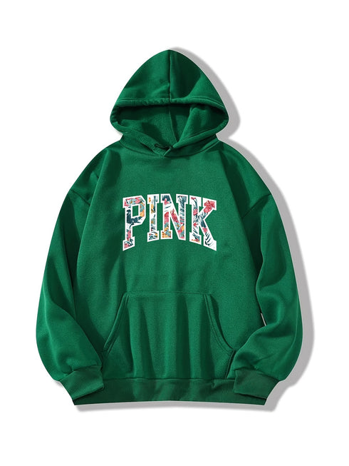 Letter Graphic Print Drawstring Loose Hoodie; Casual Hooded Pocket Fashion Long Sleeve Sweatshirt; Women's Clothing
